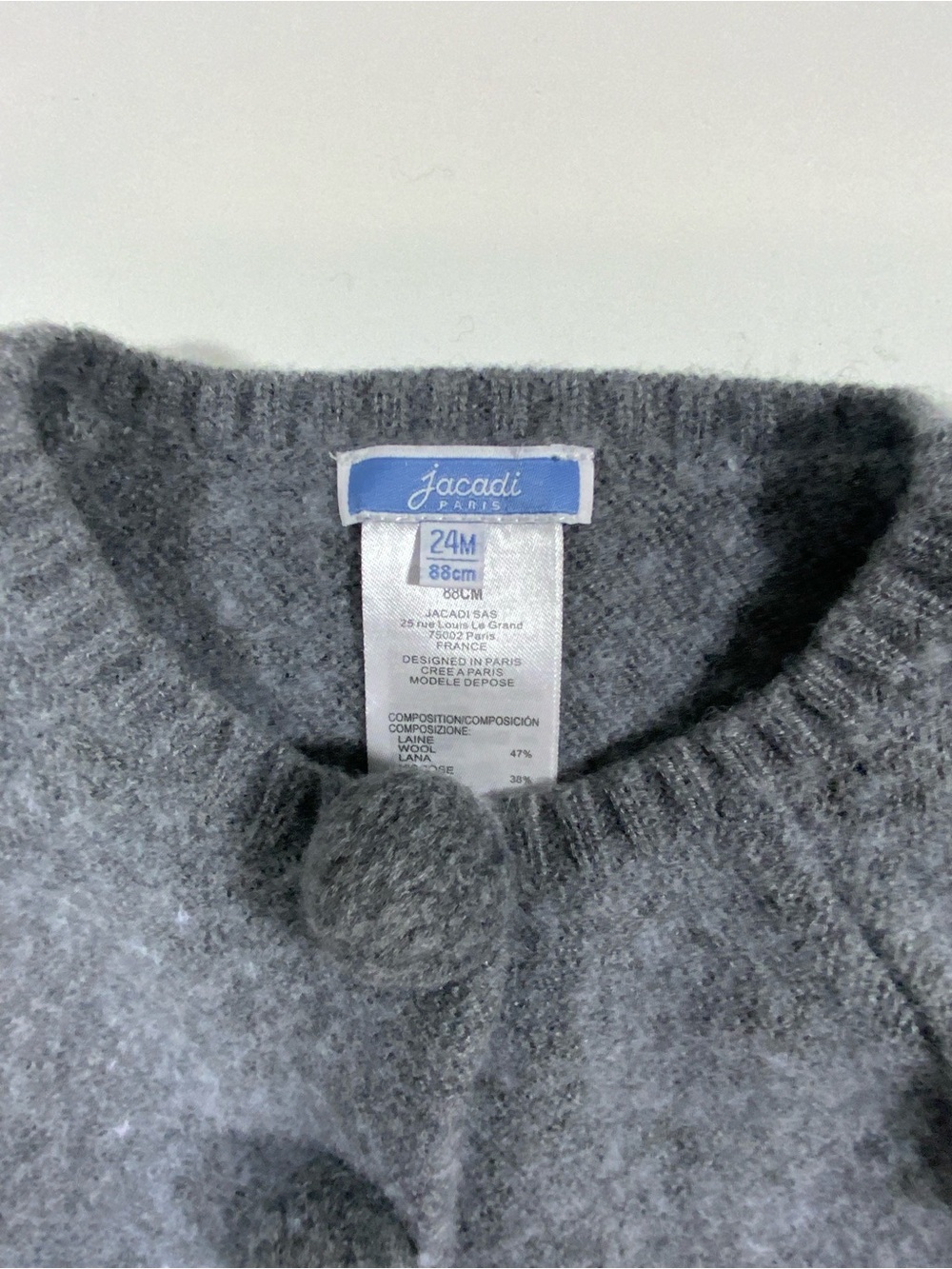 Jacadi Gray Pom-Pom Wool Sweater